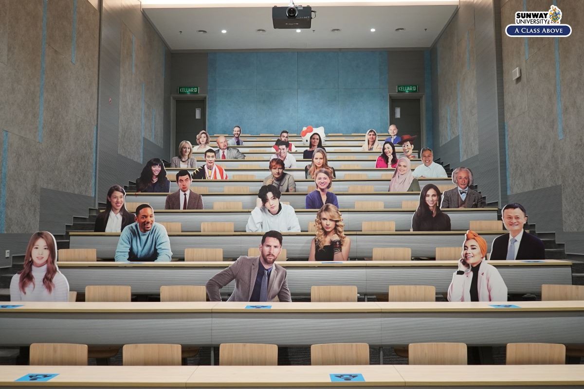malaysian university uses celebrity cutouts for social distancing!