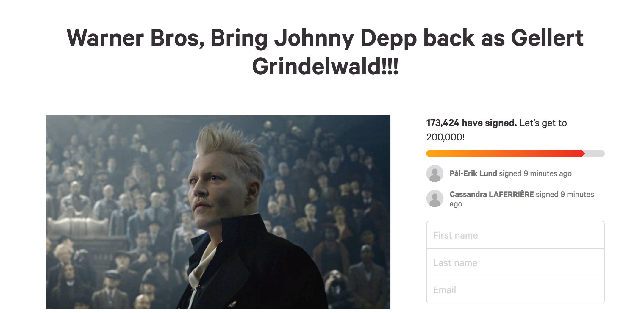 almost 200,000 have petitioned to bring johnny depp back to ‘fantastic beasts 3’