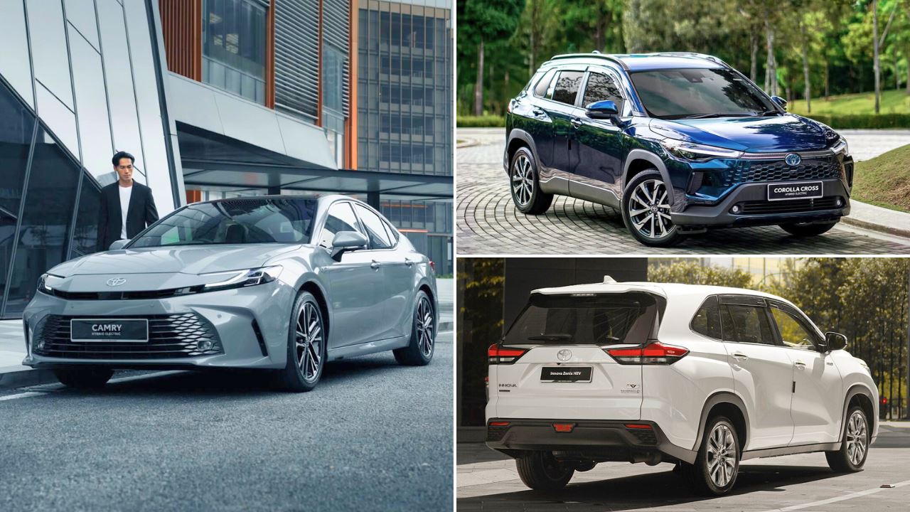 A collage of Toyota’s Camry, Corolla Cross and Innova Zenix