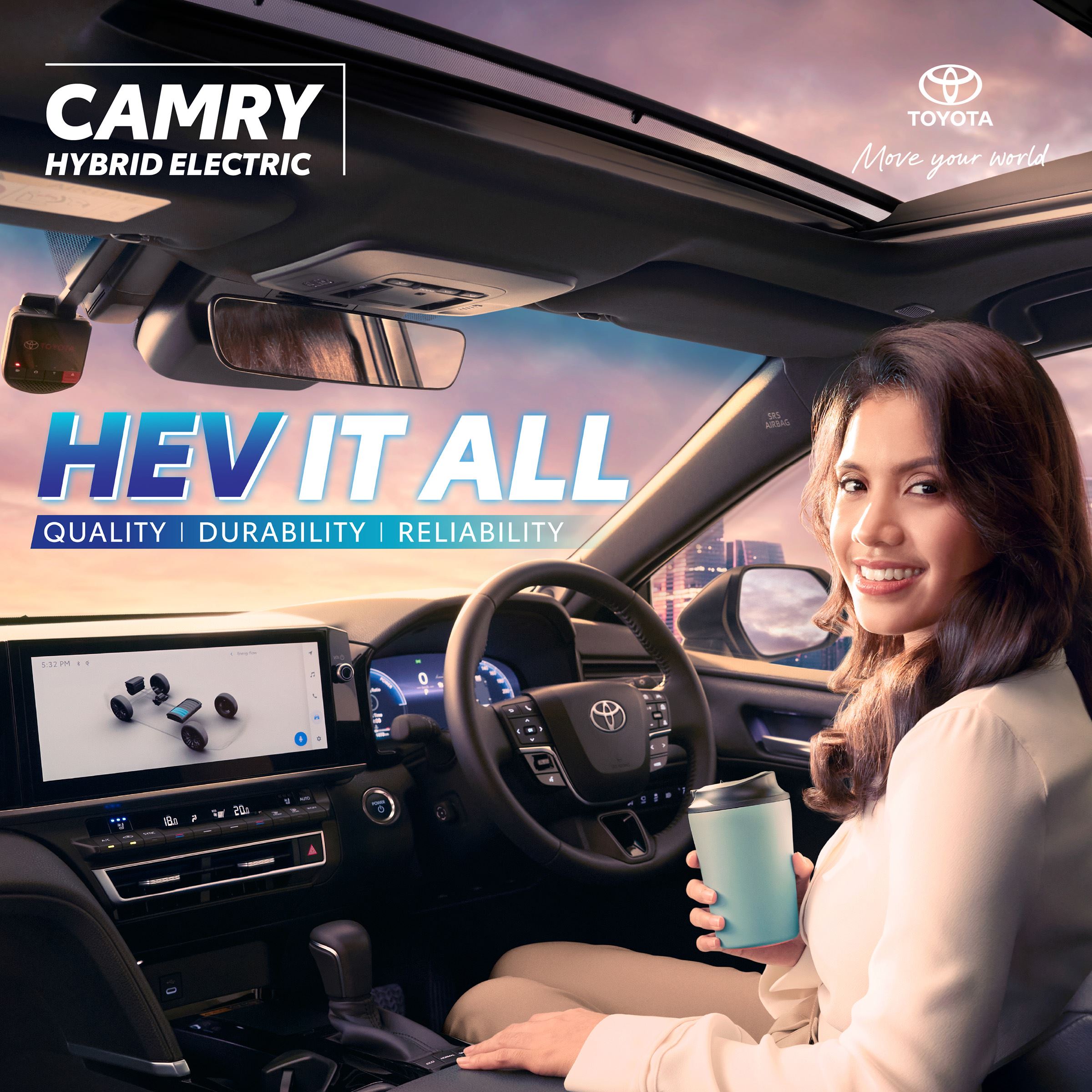 Woman sitting on driver's seat of Toyota Camry