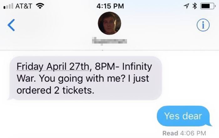 boyfriend sets strict rules for girlfriend before watching “infinity wars” at the cinema