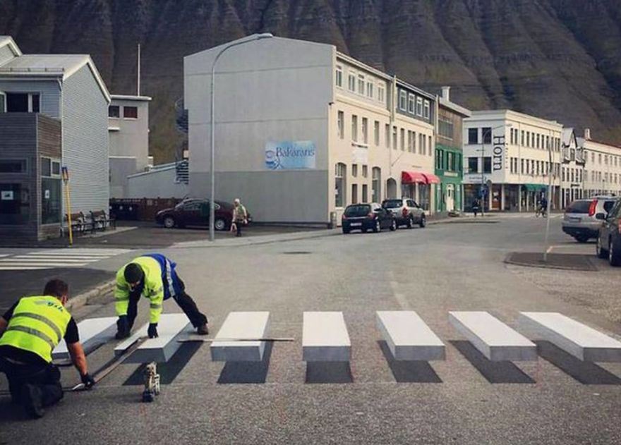 this 3d zebra crossing will definitely slow cars down