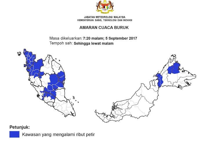 9月5日恶劣天气警报,11州属和地区受影响