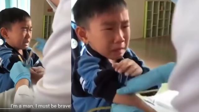 “我是男生我要勇敢!”小男生边抽血边哭着说服自己要坚强!