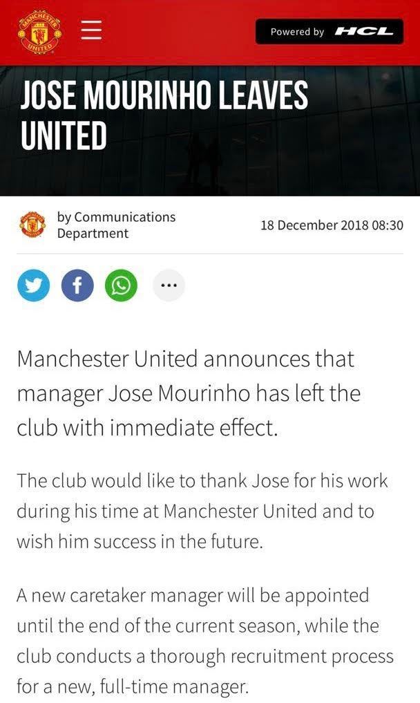 jose mourinho has left manchester 