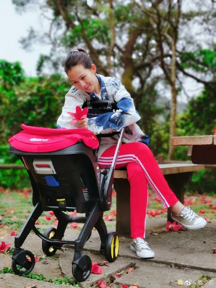 蔡少芬带儿子到户外散步，母子互动画面感超温馨！