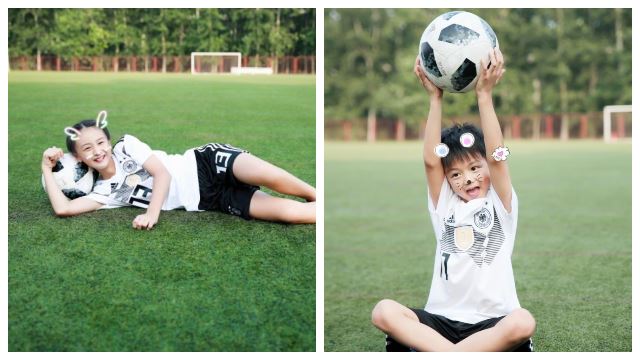 上载cindy和小亮仔足球写真！田亮感叹大得太快