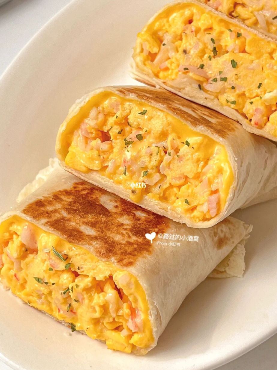 教你5分钟搞定芝士蟹柳滑蛋卷饼🔥简单又好吃😋