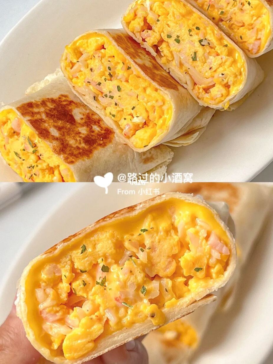 教你5分钟搞定芝士蟹柳滑蛋卷饼🔥简单又好吃😋