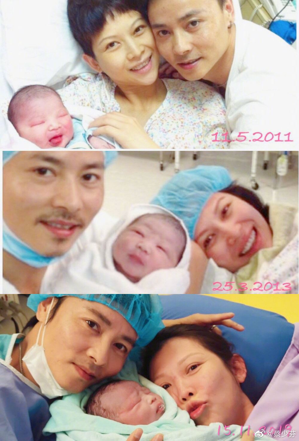 蔡少芬为老公张晋庆生，分享子女刚出生的照片：我把命都给你！