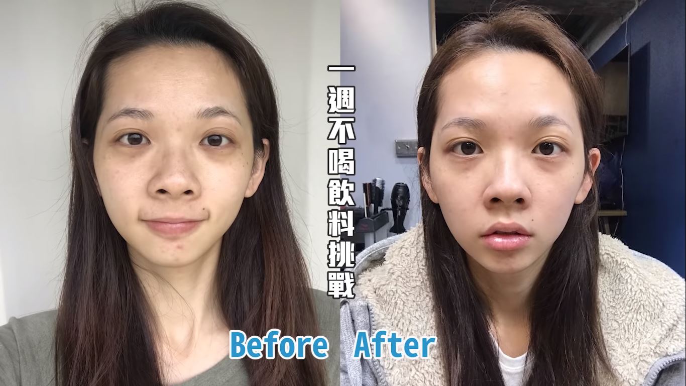 脸部明显变化大!youtuber一周只喝白开水挑战!