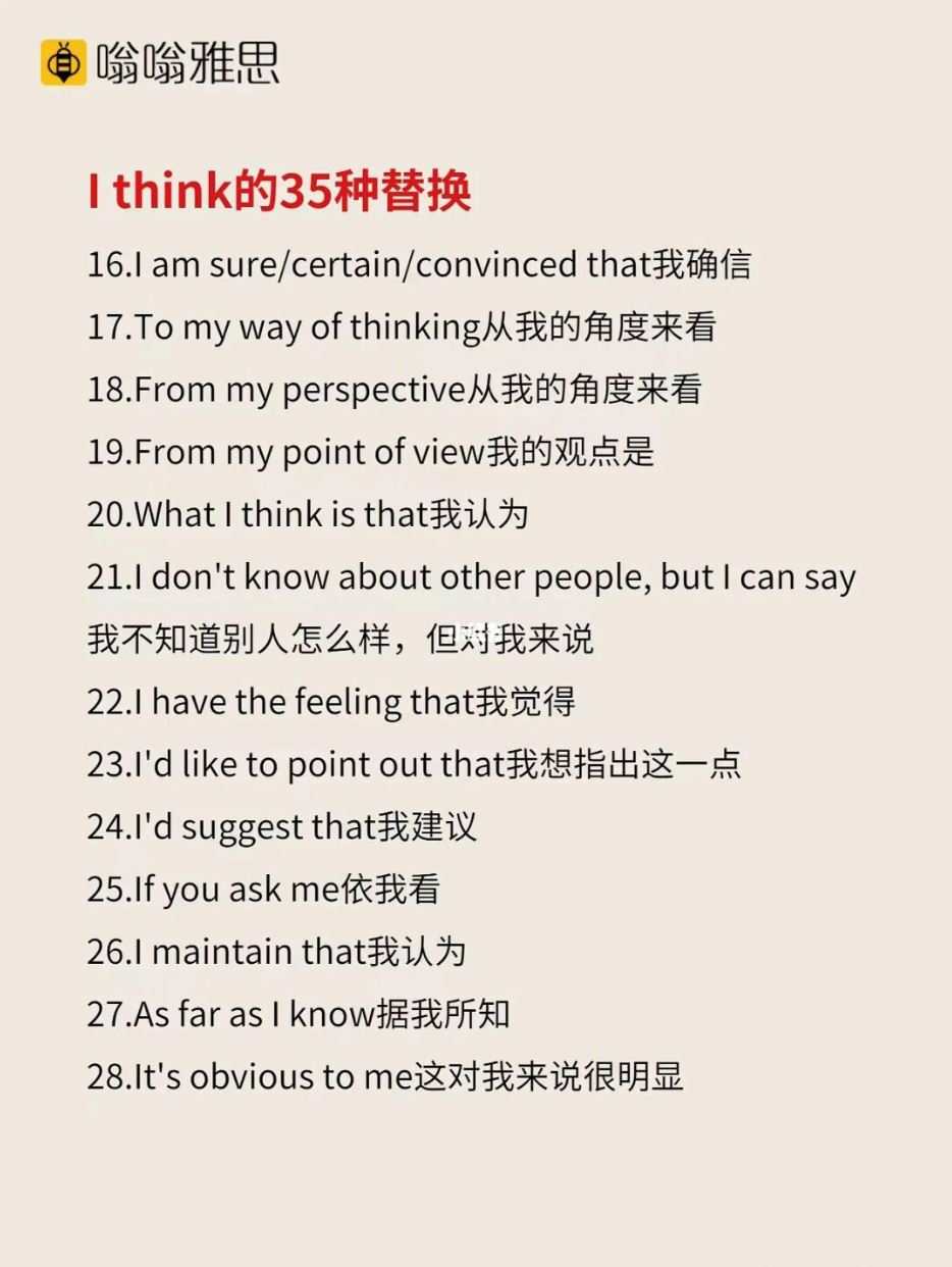 ✏️你只会用I Think❓还有35个替换：It seems to me that... | MY