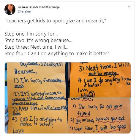 guru mengajar murid “template” untuk meminta maaf