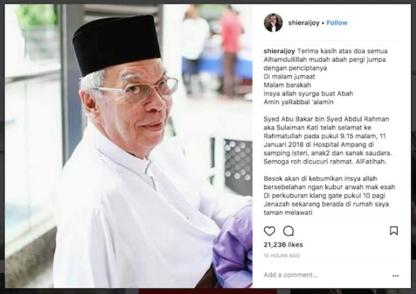 ayah keluarga sharifah menghembuskan nafas terakhir malam tadi