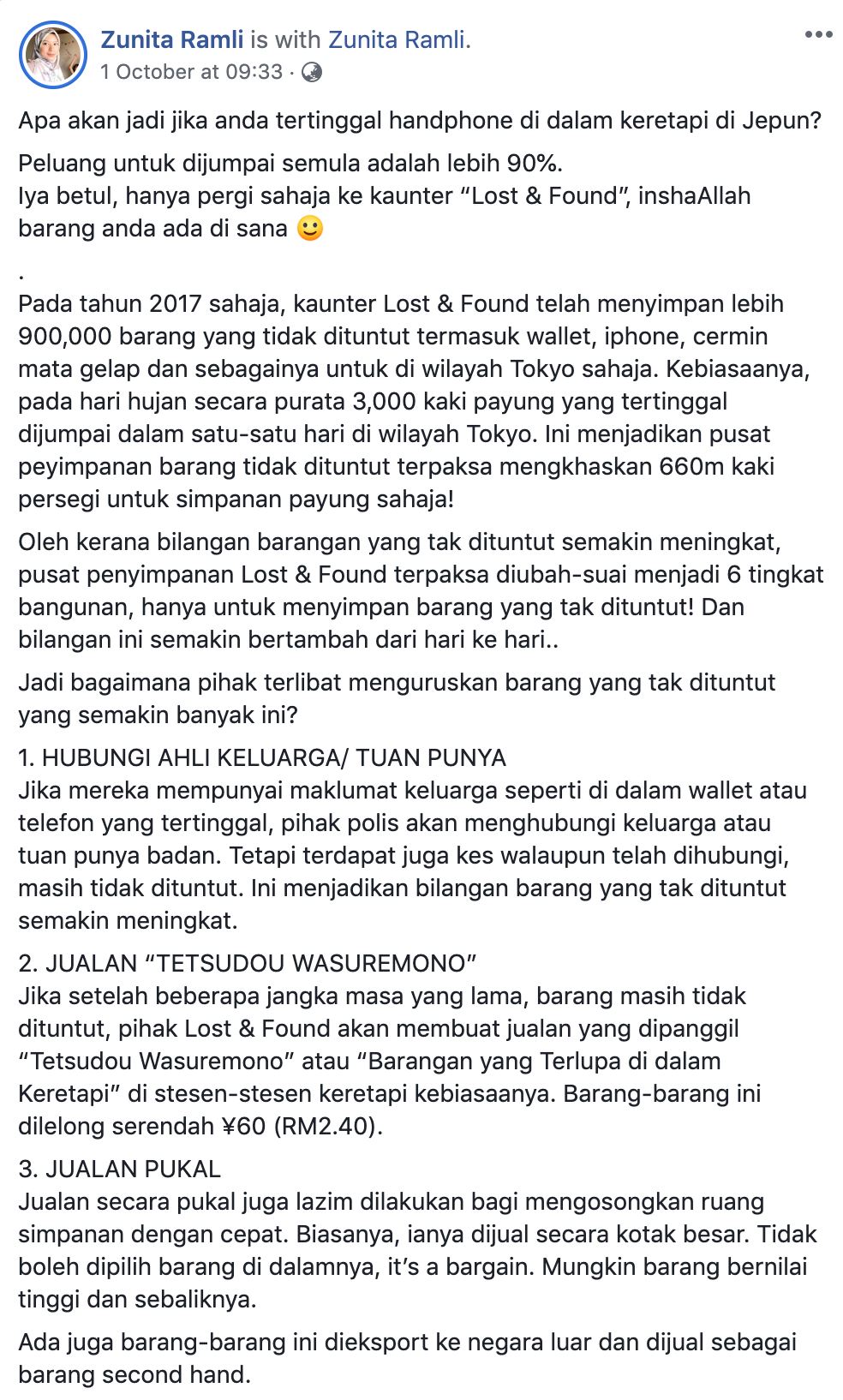di jepun, peluang untuk jumpai barang hilang adalah lebih 90 peratus