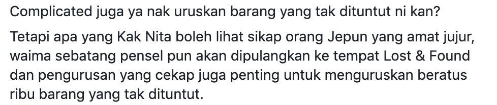 di jepun, peluang untuk jumpai barang hilang adalah lebih 90 peratus