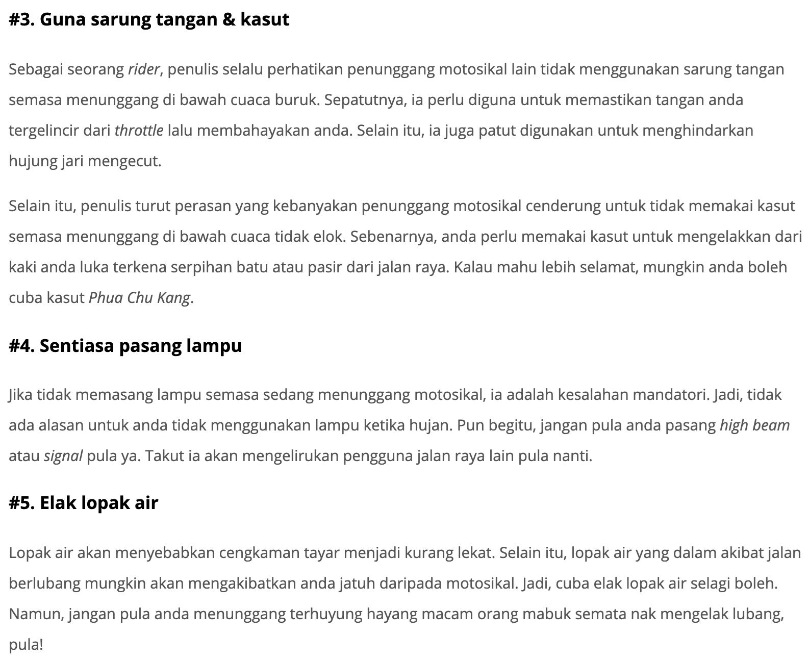 ikuti 6 tip ini untuk ride semasa musim hujan