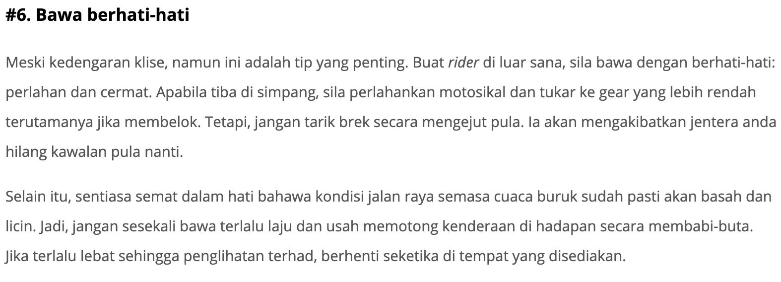 ikuti 6 tip ini untuk ride semasa musim hujan