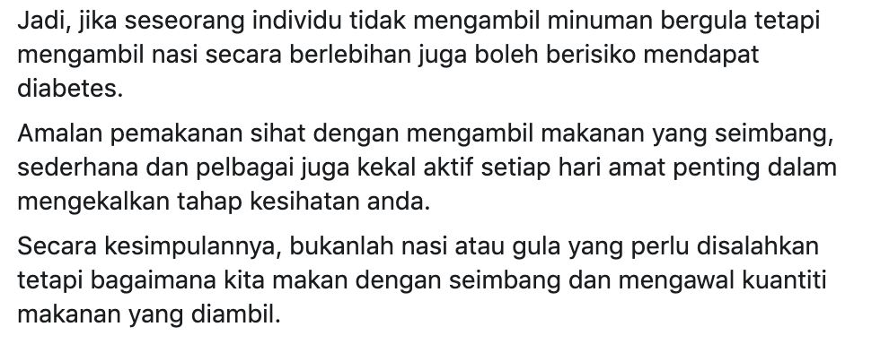 nasi putih lagi bahaya berbanding minuman manis?