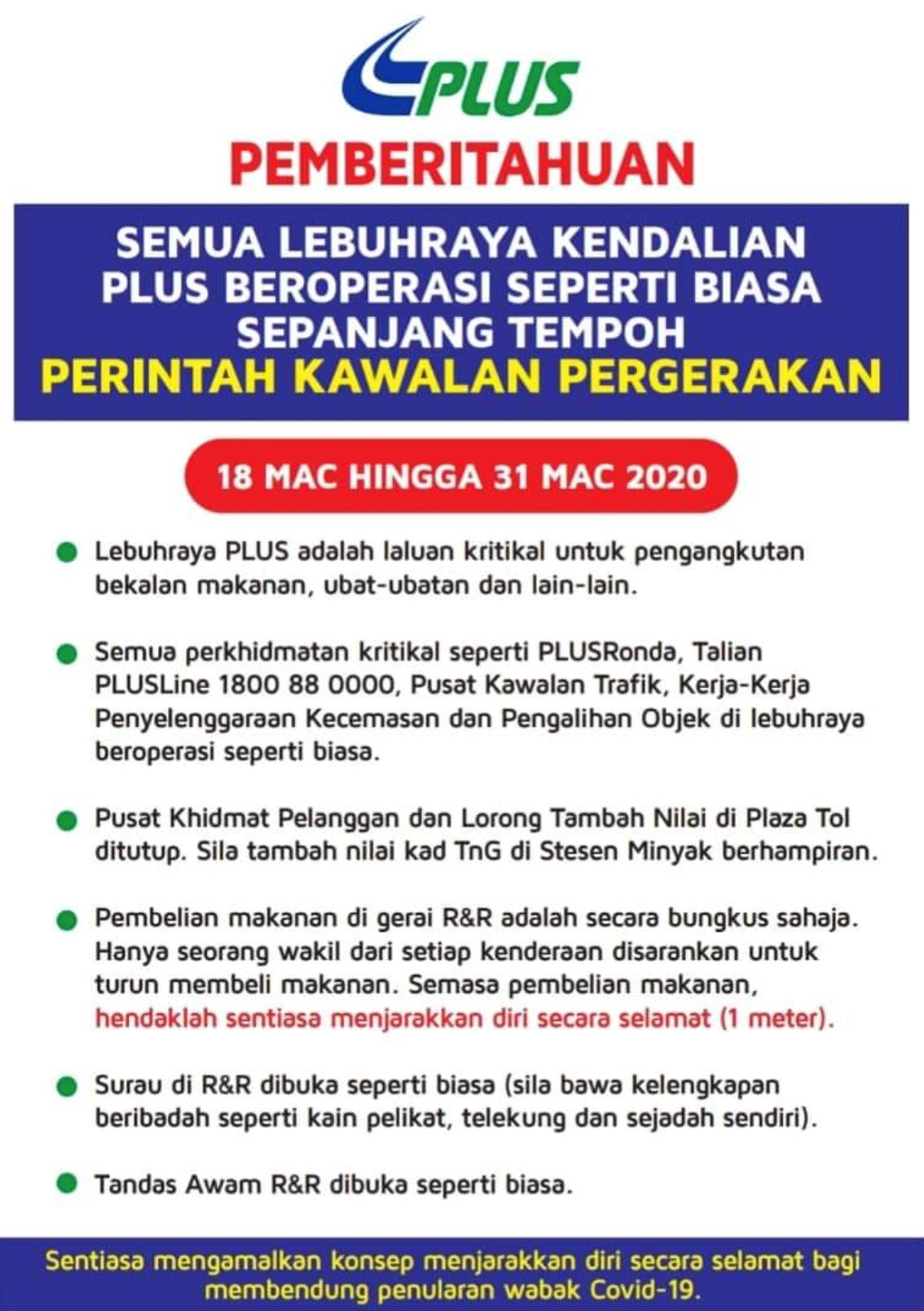 lebuhraya plus beroperasi seperti biasa, tapi...