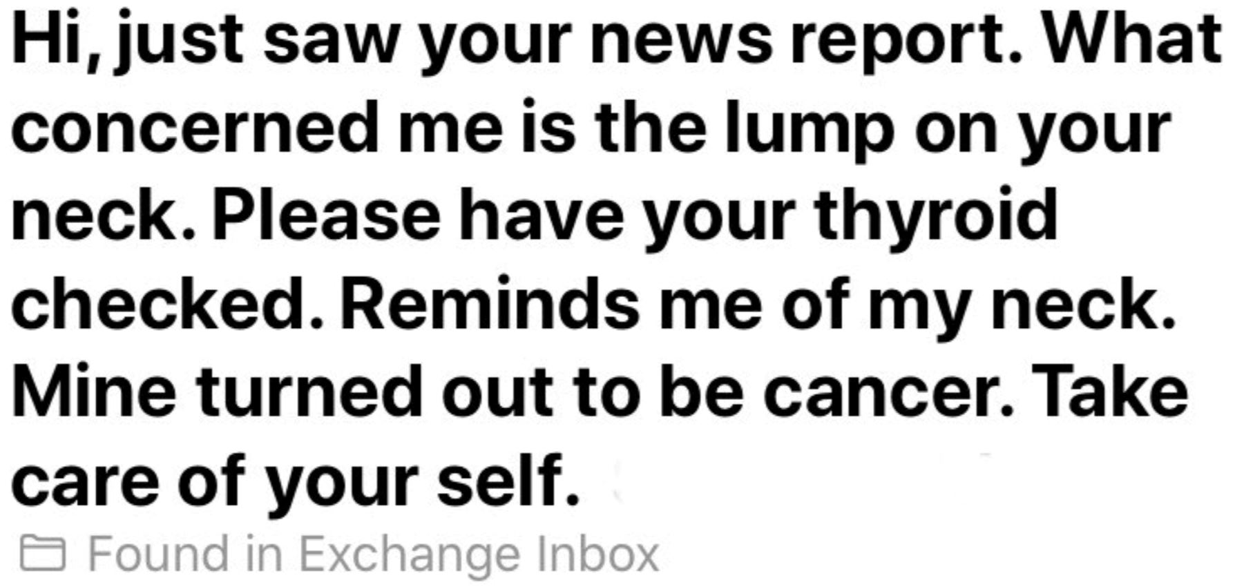 ditegur tentang benjolan di leher, wartawan ini baru tahu dia ada kanser selepas dihubungi seorang penonton