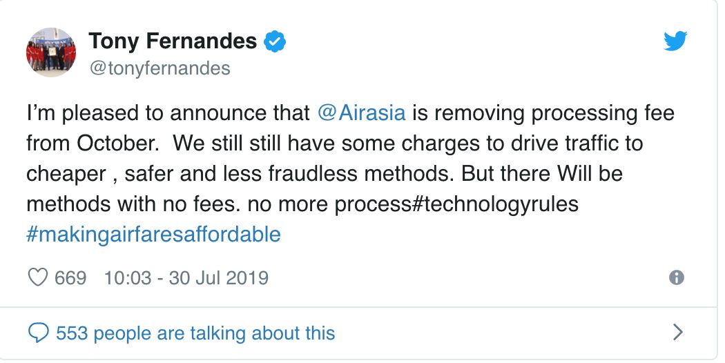 airasia 不再征收手续费!搭飞机更便宜了!