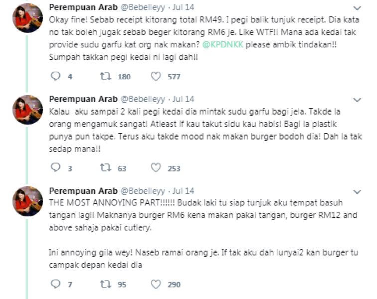 customer asks for cutleries, burger stall tells customer to wash their hands