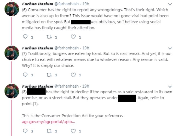 customer asks for cutleries, burger stall tells customer to wash their hands