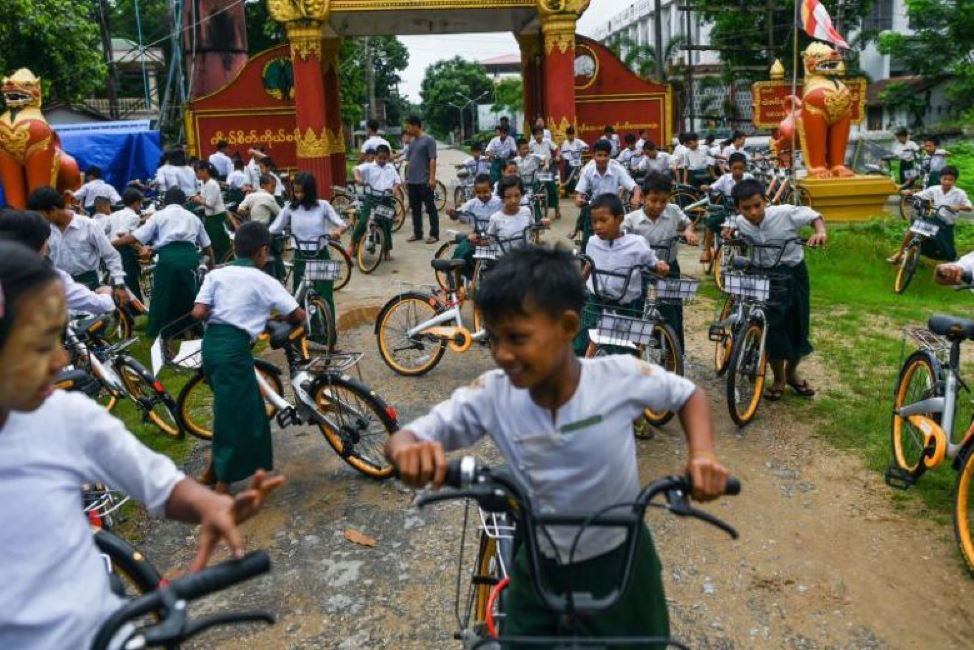 recycled bicycles from singapore and malaysia help myanmar students get to school
