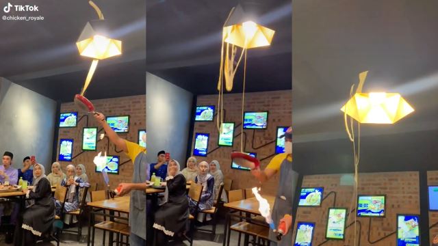 Alamak! Man Toss Melted Cheese In Pan, Caught In Light Fixtures Instead!