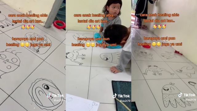 Video Of Young Boy Doodling On The Floor With Permanent Marker Went Viral, Netizens Praise His Beautiful Drawing!