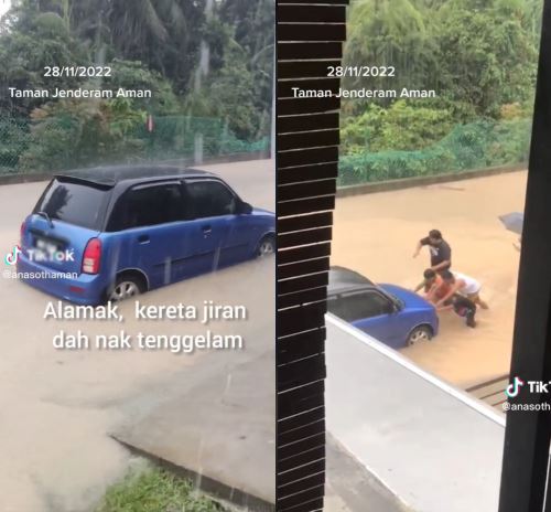 M’sian Praise Man For Helping His Neighbour Move Their Car That Was Almost Submerged In Floodwaters