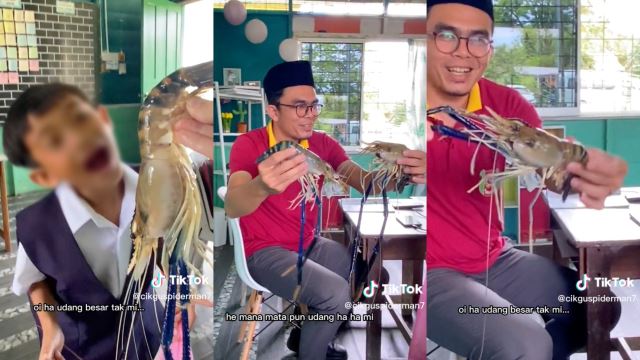 Student In Sarawak Brings Giant ‘Udang Galah’ To School For His Favourite Teacher