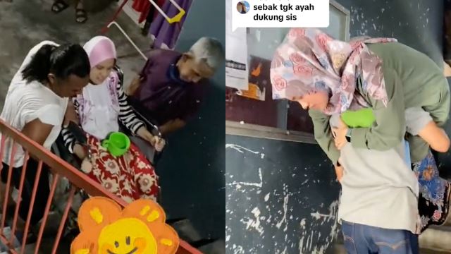 Woman With Thigh Bone Injury Shares Video Of Her 61-Year-Old Father Carrying Her Up The Stairs, Leaving Netizens Touched! 