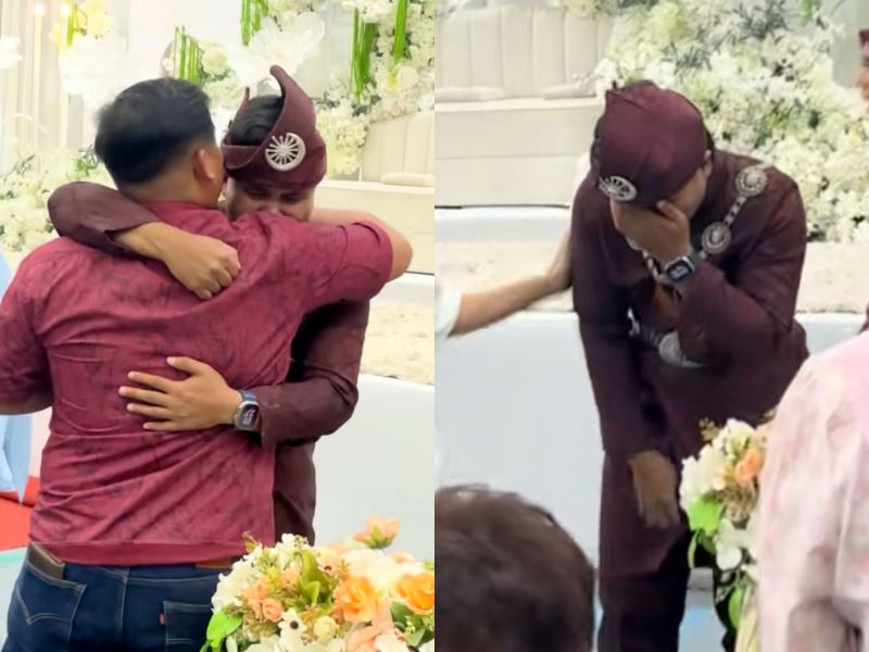 groom overwhelmed with emotion as friends from sabah surprise him at wedding after 10 years