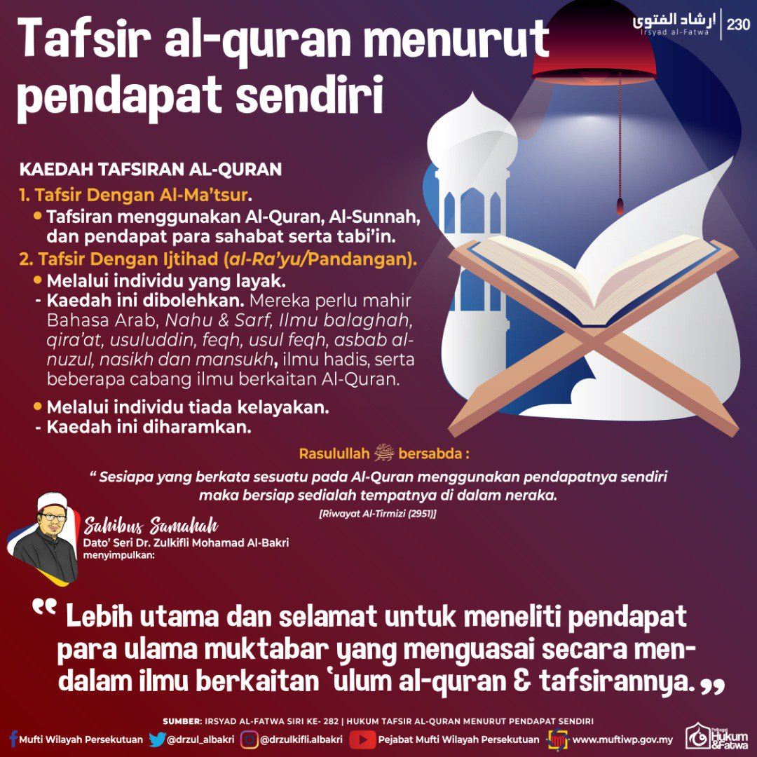apa hukum tafsir quran dengan pendapat sendiri? boleh ke? 