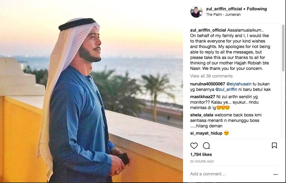 zul ariffin kembali aktif di instagram