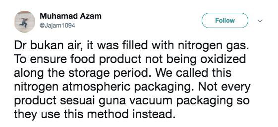 kenapa banyak angin dalam plastik makanan ringan?