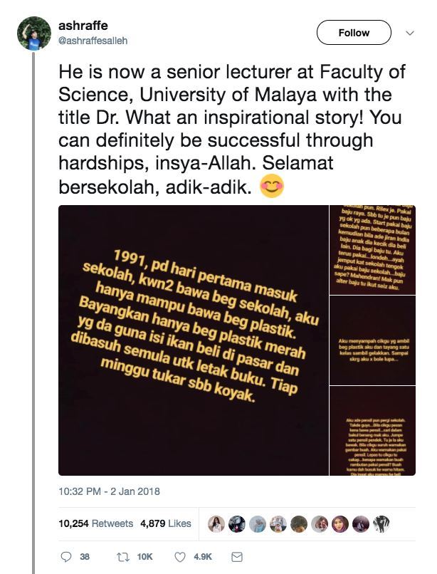 pergi sekolah bawa beg plastik sahaja. kisah inspirasi doktor ini sentuh hati netizen